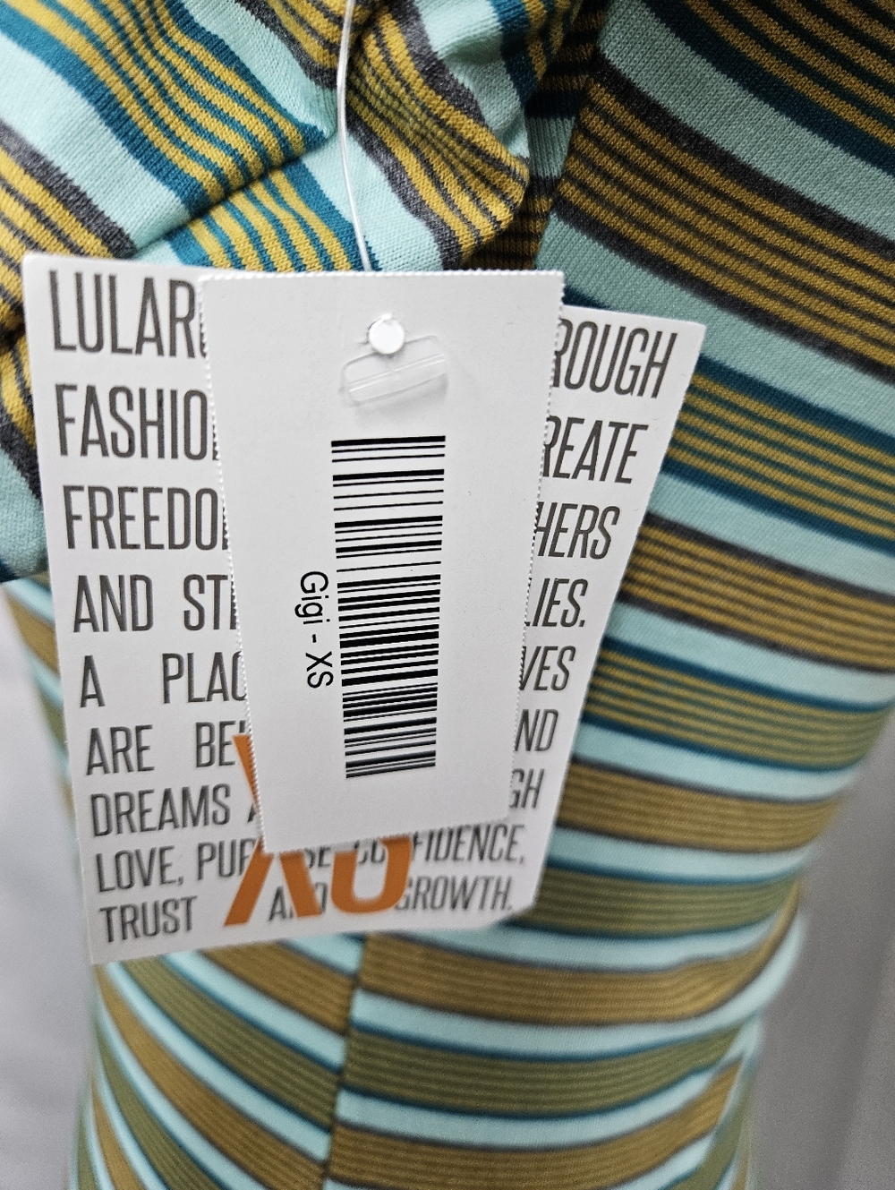 LuLaRoe Gigi XS shirt Striped Short Sleeve Tee Aqua Olive - Picture 2 of 6